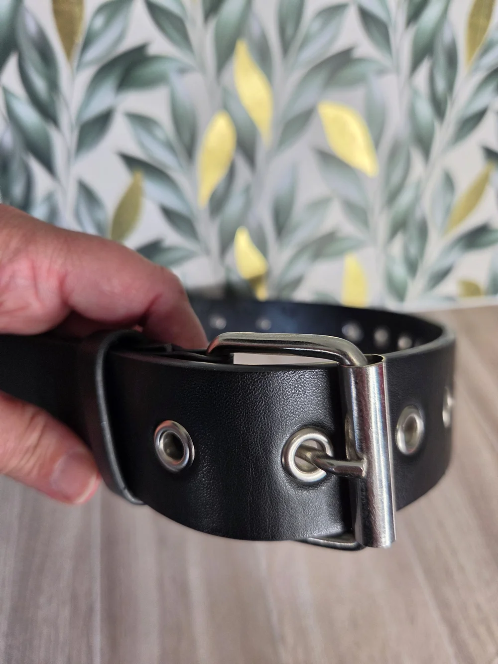 Y2K Black Faux Leather Star Studded Belt Silver Grommet Roller Buckle Punk